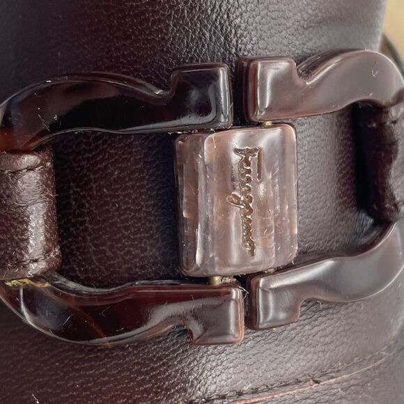 Vintage Salvatore Ferragamo Chocolate Brown Leather Square Toe Mules Size 8.5 - Picture 3 of 16